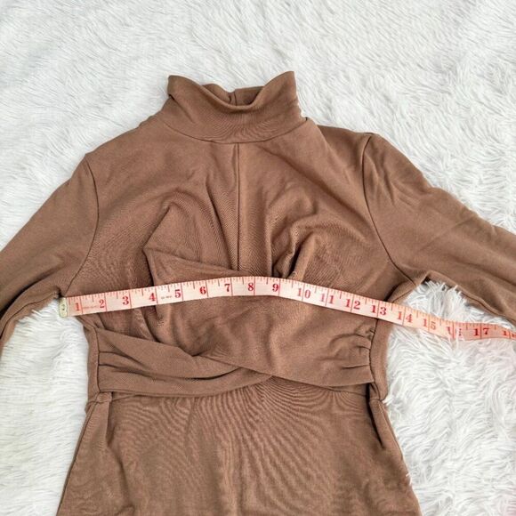 Women Korean Khaki Half Turtleneck Mermaid Maxi Dress in Beige One Size - Picture 5 of 6